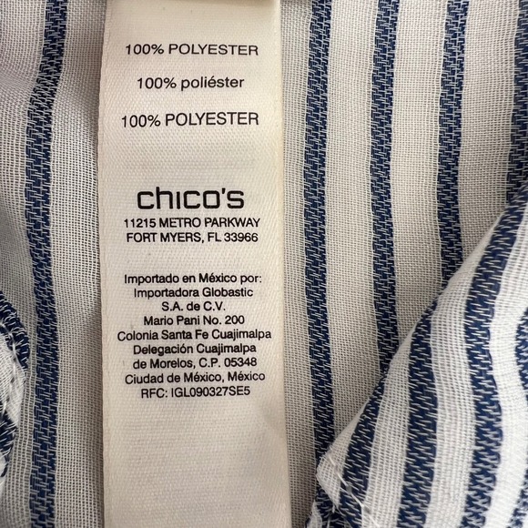 Chicos Striped Button Down Shirt Womens Size 1 Med Blue White Lightweight Sheer - Picture 3 of 8